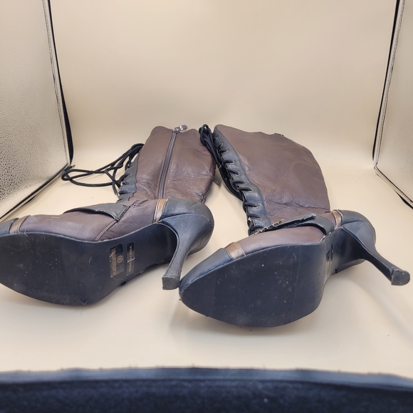 Ellie brown 4" Heels womens Steampunk knee boots Size 8 Grunge Goth Zip And Tie - Picture 9 of 15